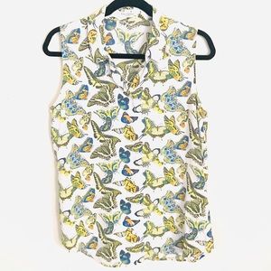 Equipment femme 100% Silk Butterfly Button Up Sleeveless Top M